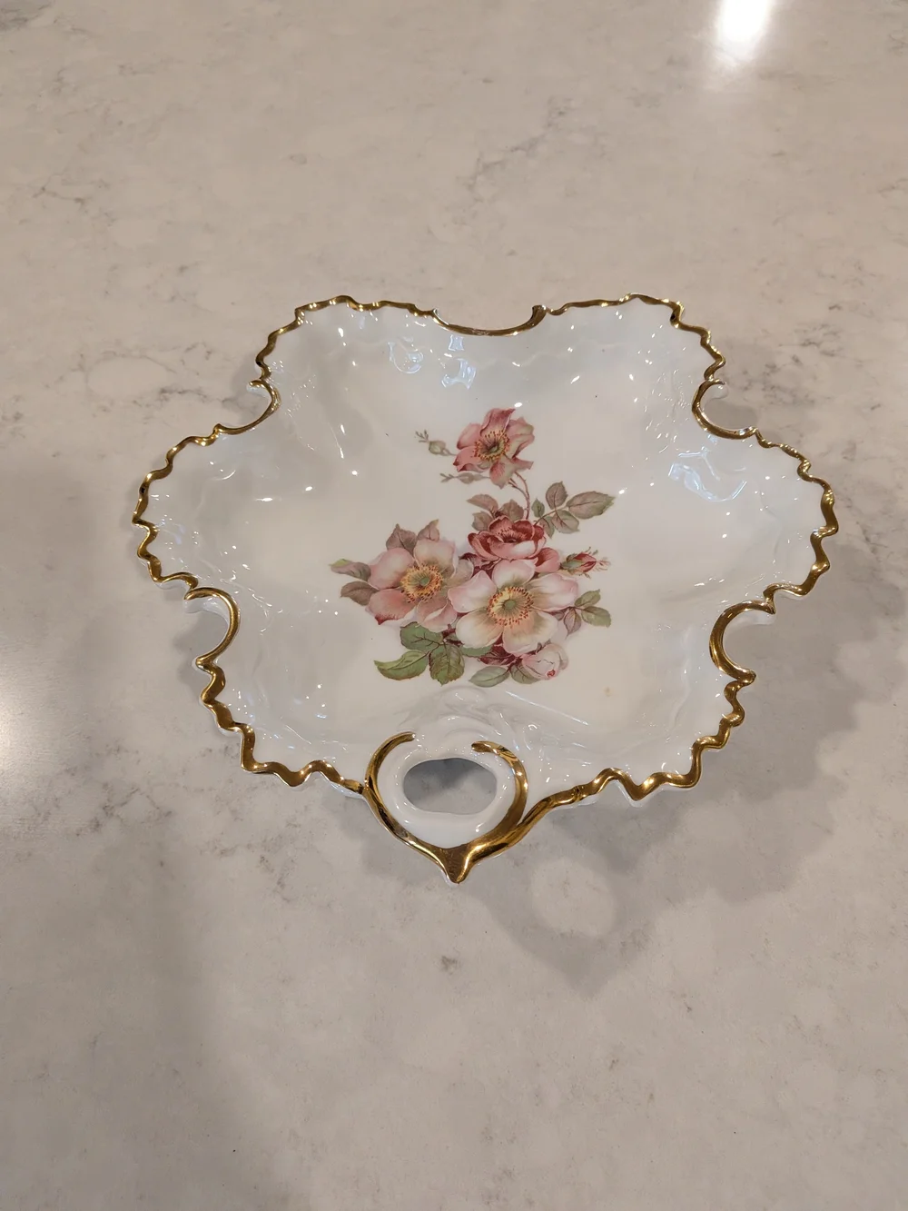 Vintage 1960s Floral Porcelain Candy Dish with Gold Trim Bavaria West Germany